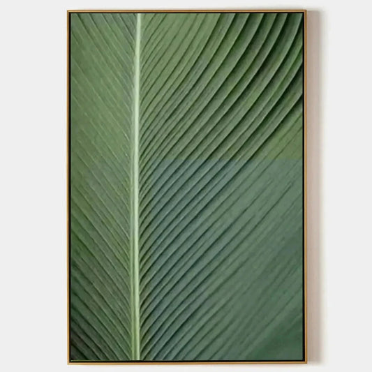 TROPICAL SERENITY: Minimalist Botanical Painting, Green Leaf Wall Art, Vertical Canvas | hanging in living room, Minimalist wall art