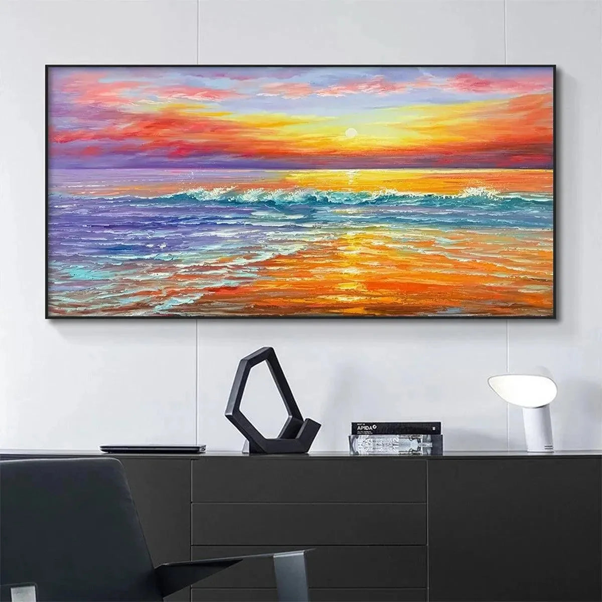 TROPICAL SUNSET BEACH: Vibrant Coastal Painting | Abstract closeup, raised brushwork detail