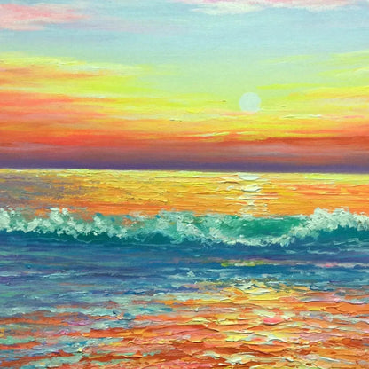 TROPICAL SUNSET BEACH: Vibrant Coastal Painting | rolled canvas, ready for custom framing