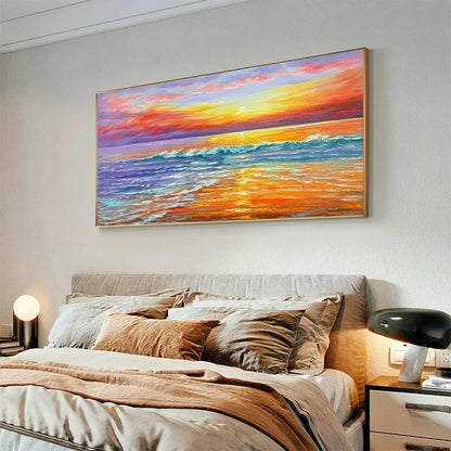 TROPICAL SUNSET BEACH: Vibrant Coastal Painting | Abstract mood, soft natural light studio shot
