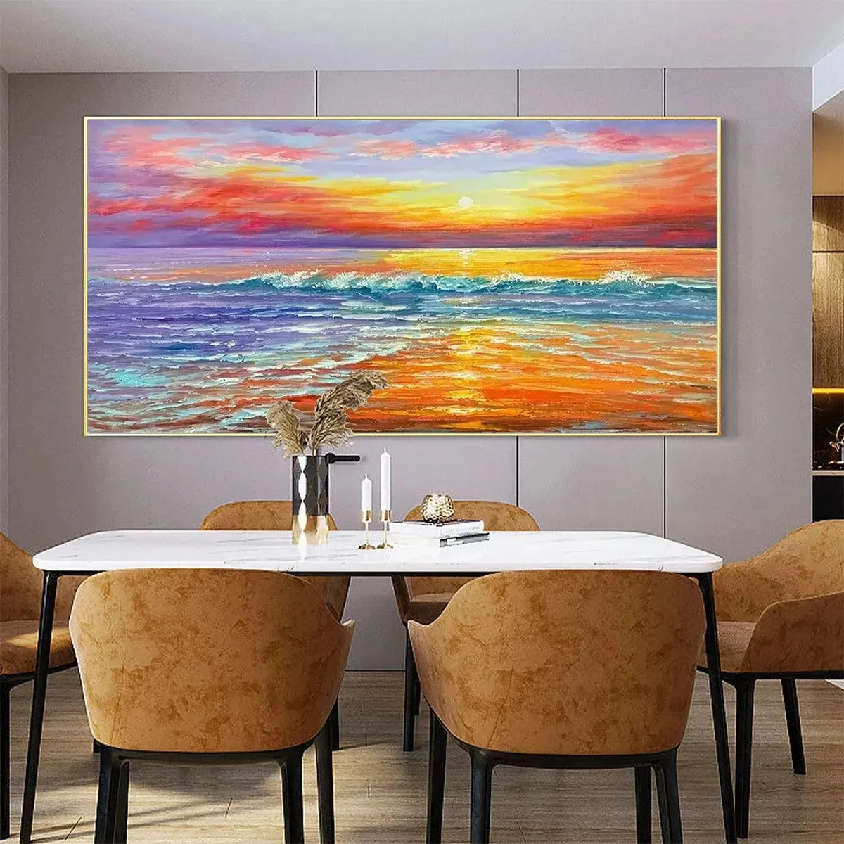 TROPICAL SUNSET BEACH: Vibrant Coastal Painting | multi-color palette, original oil on stretched canvas art
