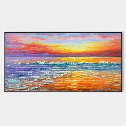 TROPICAL SUNSET BEACH: Vibrant Coastal Painting | hanging in living room, Abstract wall art