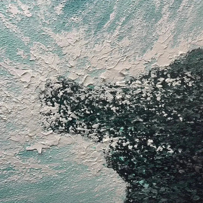 TURQUOISE CRASH: Textured Abstract Seascape Painting in Teal and Black | rolled canvas, ready for custom framing