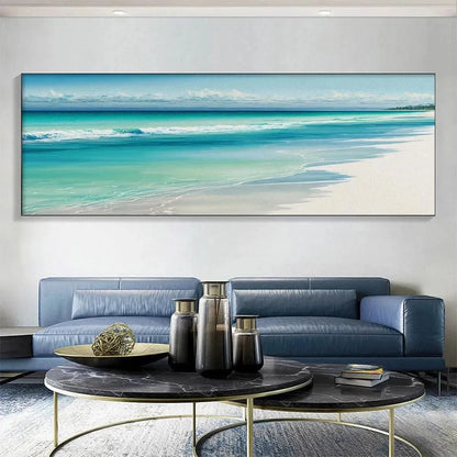 TURQUOISE DREAM PANORAMIC: Beach Painting, Panoramic Wall Art, Coastal Decor | Abstract closeup, raised brushwork detail