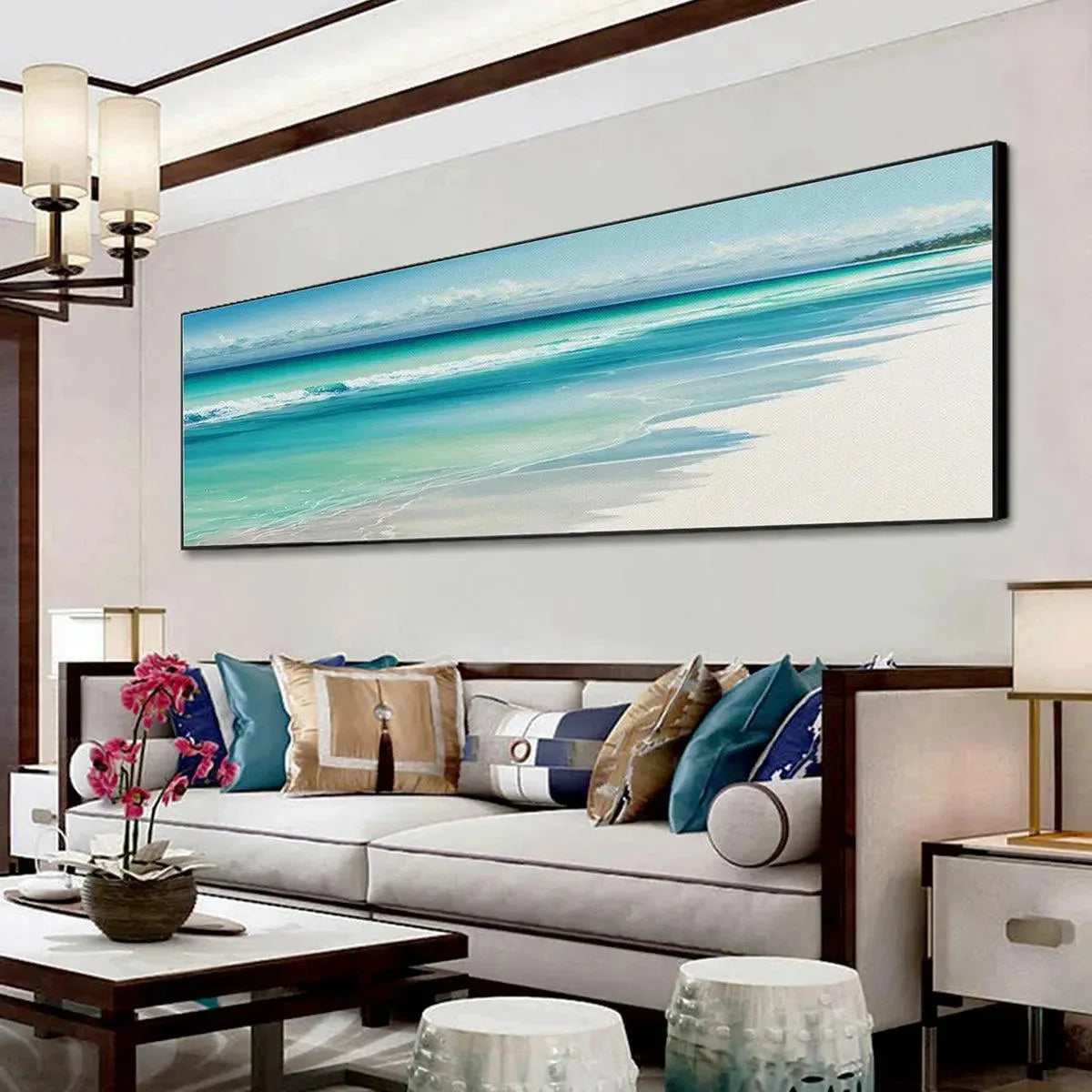 TURQUOISE DREAM PANORAMIC: Beach Painting, Panoramic Wall Art, Coastal Decor | Abstract mood, soft natural light studio shot