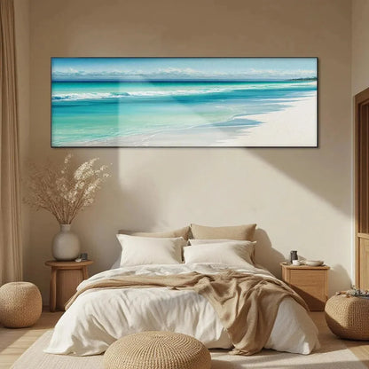 TURQUOISE DREAM PANORAMIC: Beach Painting, Panoramic Wall Art, Coastal Decor | multi-color palette, original oil on stretched canvas art