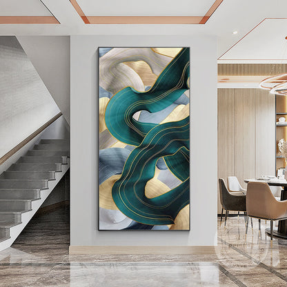 Turquoise Ribbon Abstract Painting: Extra Large Framed Canvas Wall Art #3