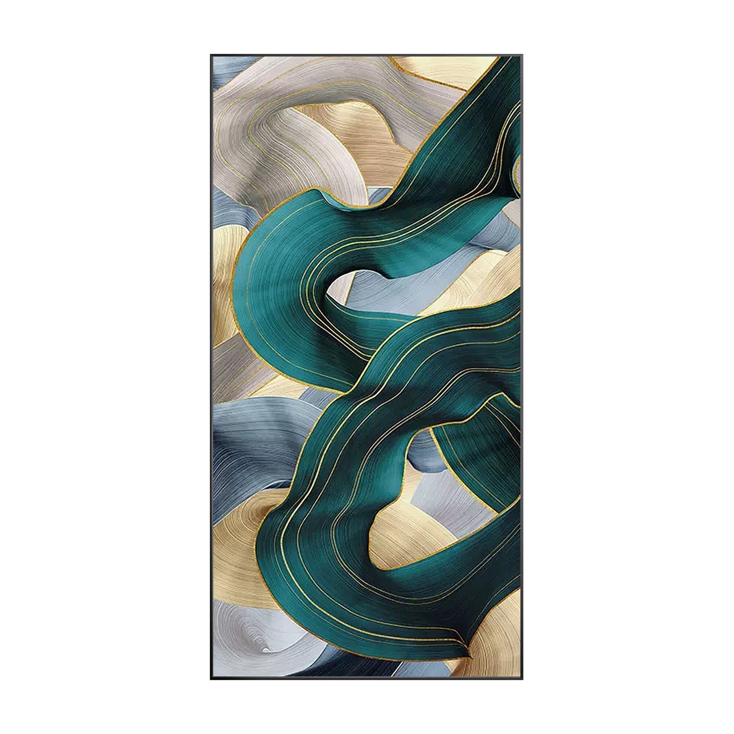 Turquoise Ribbon Abstract Painting: Extra Large Framed Canvas Wall Art #9