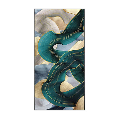 Turquoise Ribbon Abstract Painting: Extra Large Framed Canvas Wall Art #9