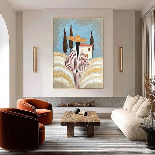 TUSCAN REVERIE: Textured Impasto Painting of a Figure in a Tuscan Landscape