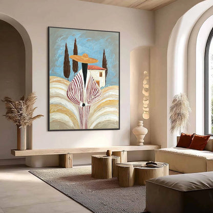 TUSCAN REVERIE: Textured Impasto Painting of a Figure in a Tuscan Landscape | Landscape mood, soft natural light studio shot