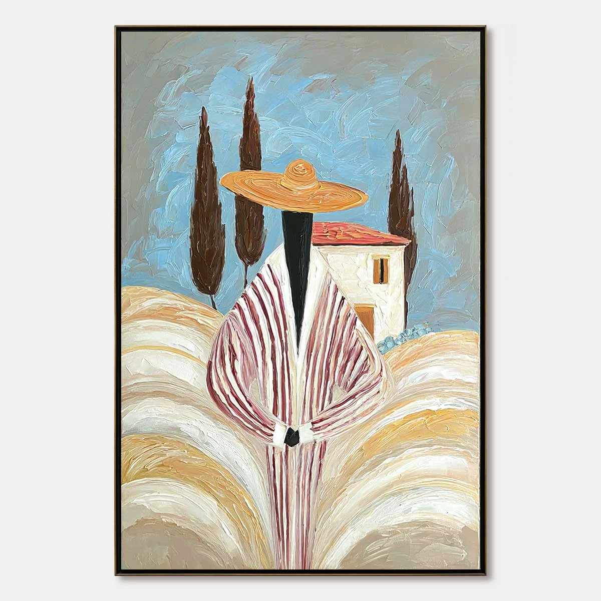 TUSCAN REVERIE: Textured Impasto Painting of a Figure in a Tuscan Landscape | hanging in living room, Landscape wall art