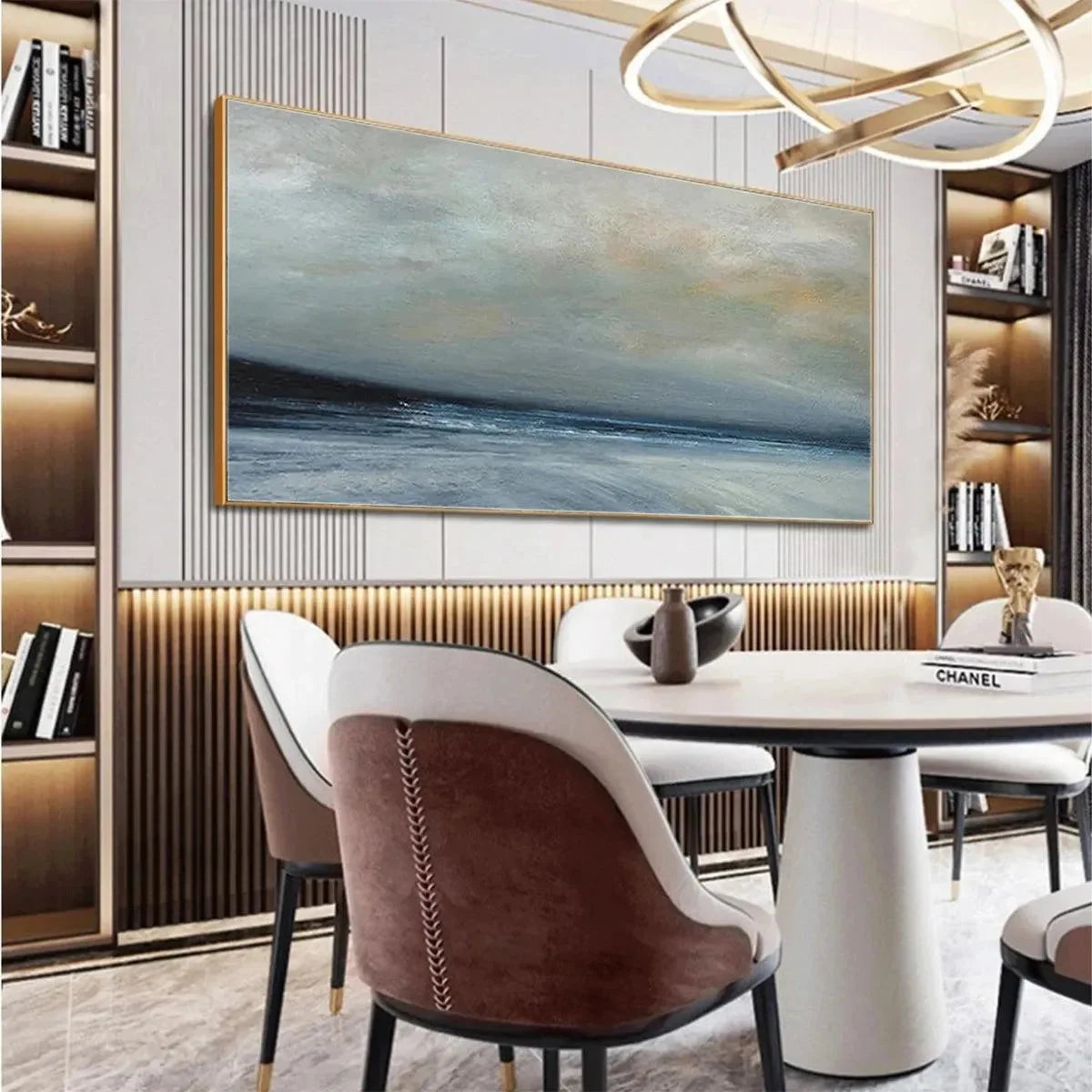 TWILIGHT COAST: Panoramic Coastal Landscape Painting, Horizontal Wall Art | Landscape closeup, raised brushwork detail