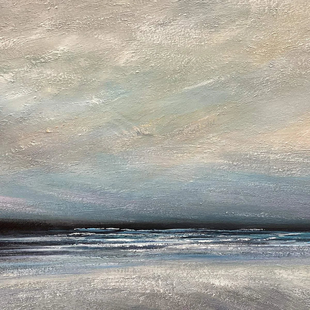 TWILIGHT COAST: Panoramic Coastal Landscape Painting, Horizontal Wall Art | rectangular format, hand-painted canvas edge