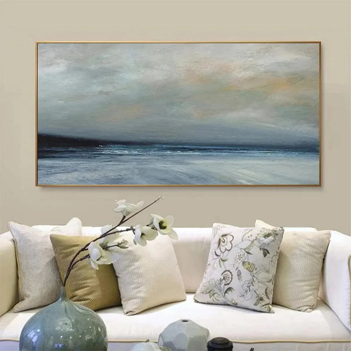 TWILIGHT COAST: Panoramic Coastal Landscape Painting, Horizontal Wall Art | rolled canvas, ready for custom framing