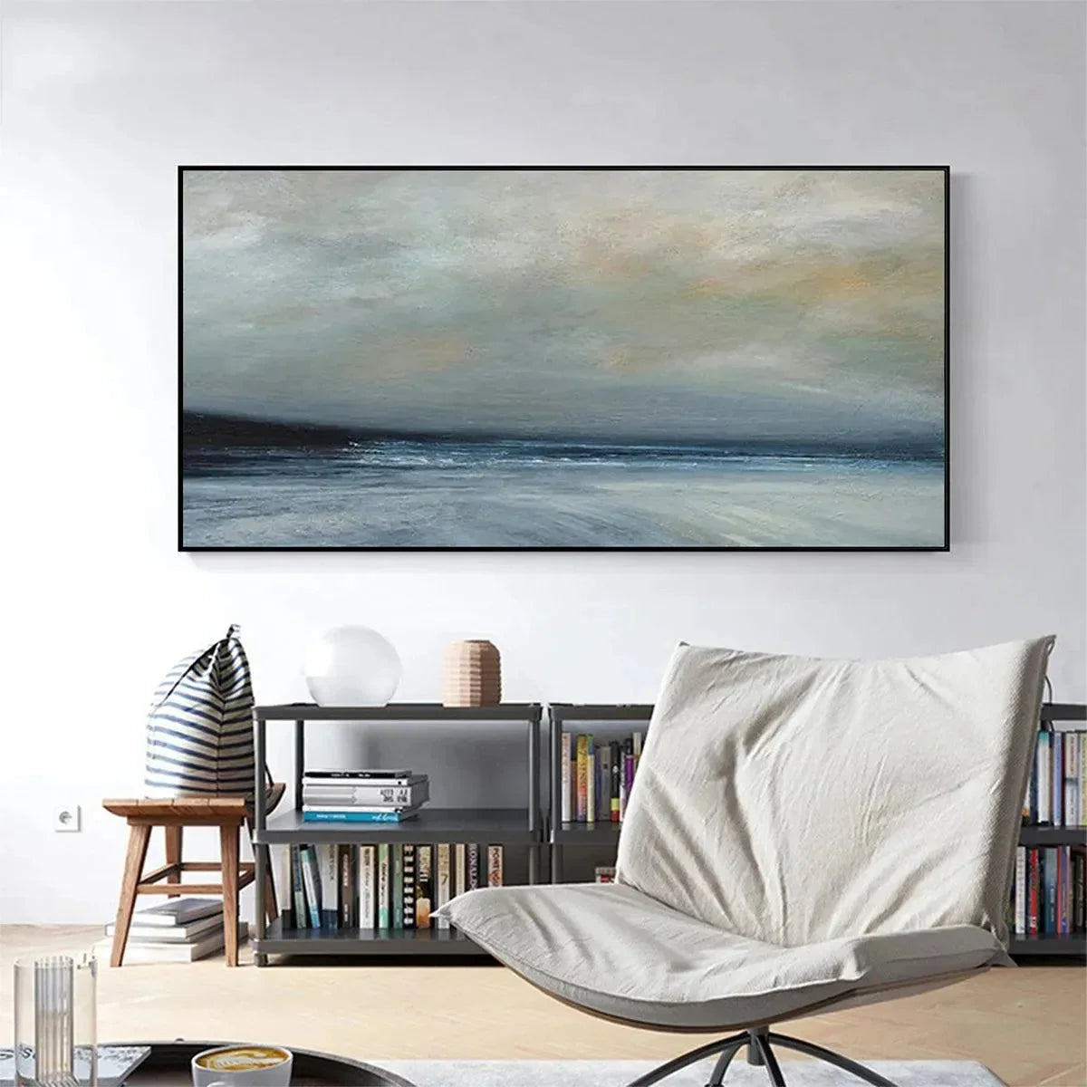 TWILIGHT COAST: Panoramic Coastal Landscape Painting, Horizontal Wall Art | texture detail, palette knife marks visible