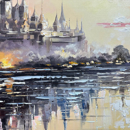 TWILIGHT KINGDOM: Panoramic Castle Landscape Oil Painting | rolled canvas, ready for custom framing