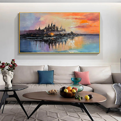 TWILIGHT KINGDOM: Panoramic Castle Landscape Oil Painting | Landscape mood, soft natural light studio shot