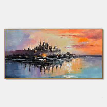 TWILIGHT KINGDOM: Panoramic Castle Landscape Oil Painting | hanging in living room, Landscape wall art