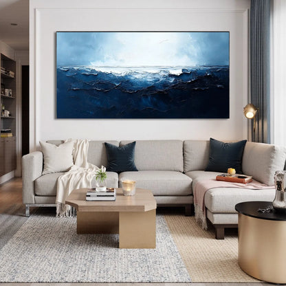 TWILIGHT SEA: Textured Abstract Ocean Oil Painting in Blue | Abstract closeup, raised brushwork detail