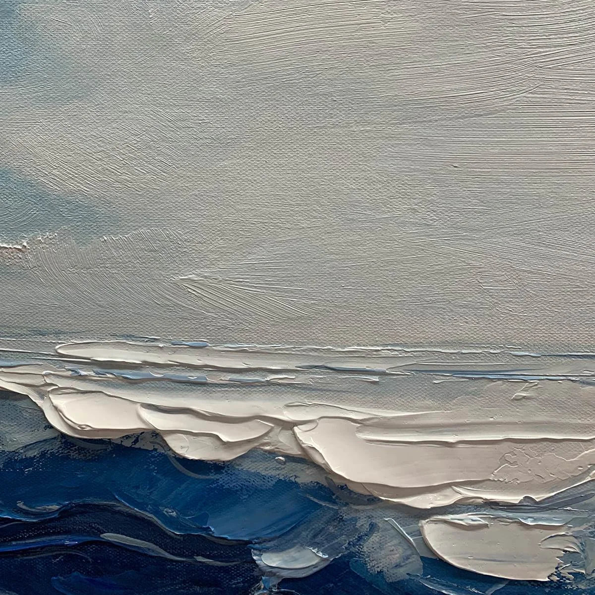 TWILIGHT SEA: Textured Abstract Ocean Oil Painting in Blue | rectangular format, hand-painted canvas edge