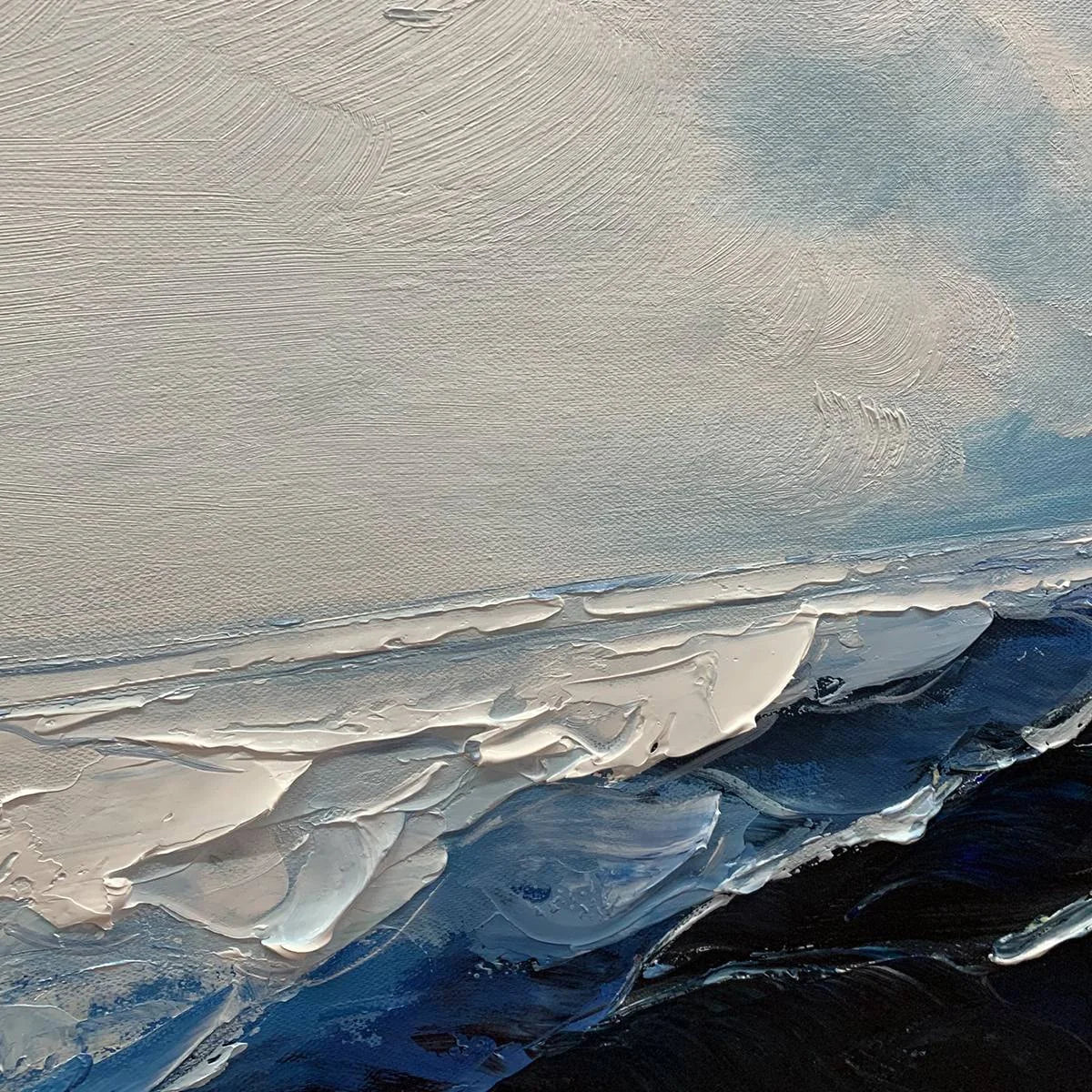 TWILIGHT SEA: Textured Abstract Ocean Oil Painting in Blue | rolled canvas, ready for custom framing