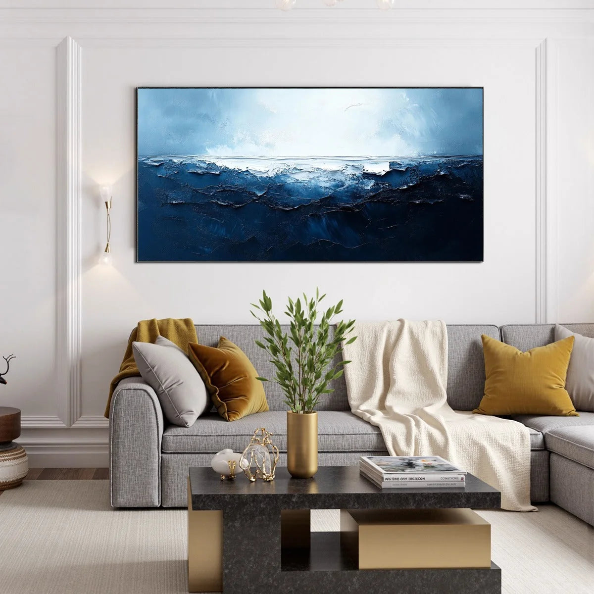 TWILIGHT SEA: Textured Abstract Ocean Oil Painting in Blue | Abstract mood, soft natural light studio shot