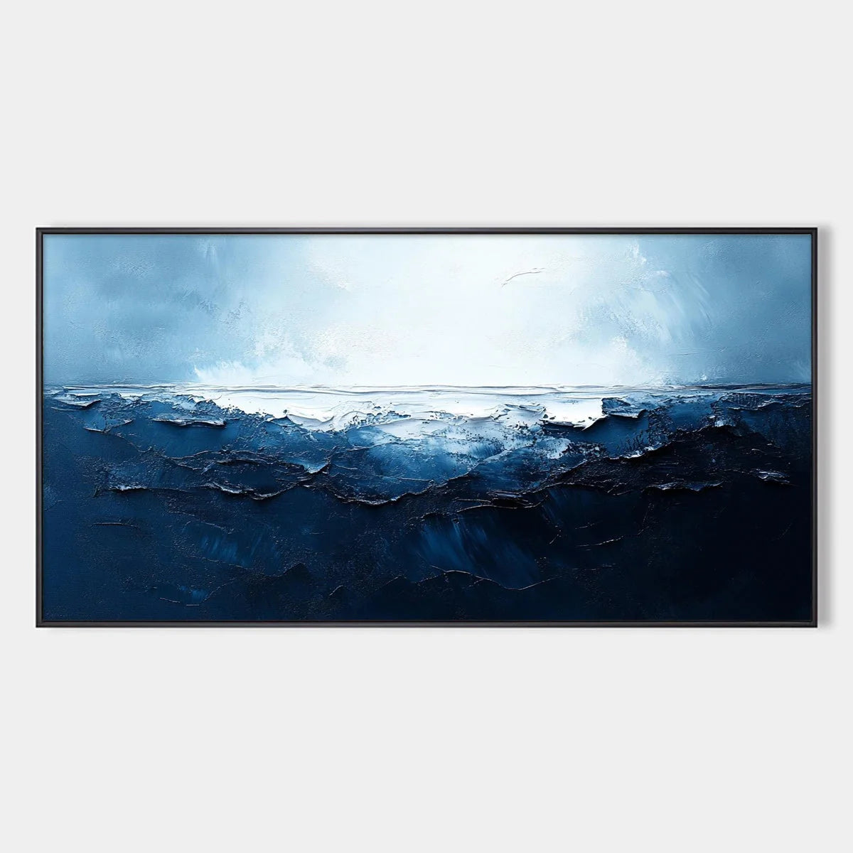 TWILIGHT SEA: Textured Abstract Ocean Oil Painting in Blue | hanging in living room, Abstract wall art
