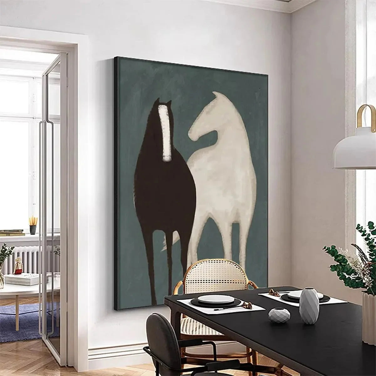 TWO HORSES: Minimalist Horse Painting, Vertical Wall Art | Minimalist closeup, raised brushwork detail