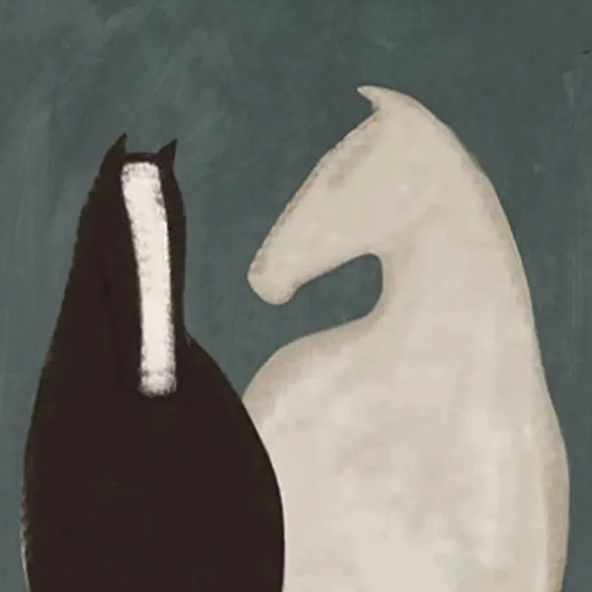 TWO HORSES: Minimalist Horse Painting, Vertical Wall Art | rectangular format, hand-painted canvas edge