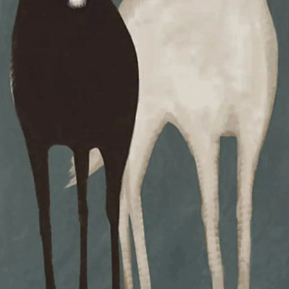 TWO HORSES: Minimalist Horse Painting, Vertical Wall Art | rolled canvas, ready for custom framing