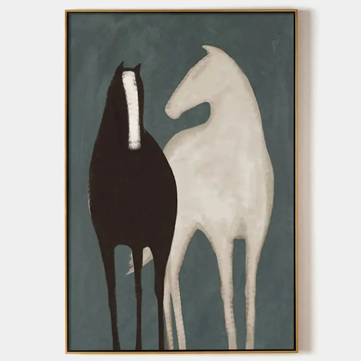 TWO HORSES: Minimalist Horse Painting, Vertical Wall Art | hanging in living room, Minimalist wall art