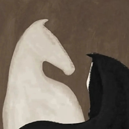 TWO HORSES ON BROWN: Minimalist Horse Painting, Vertical Wall Art | rectangular format, hand-painted canvas edge