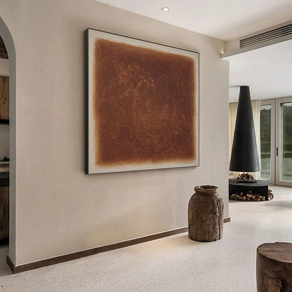 UMBRA: Textured Abstract Square Brown Oil Painting | Abstract mood, soft natural light studio shot