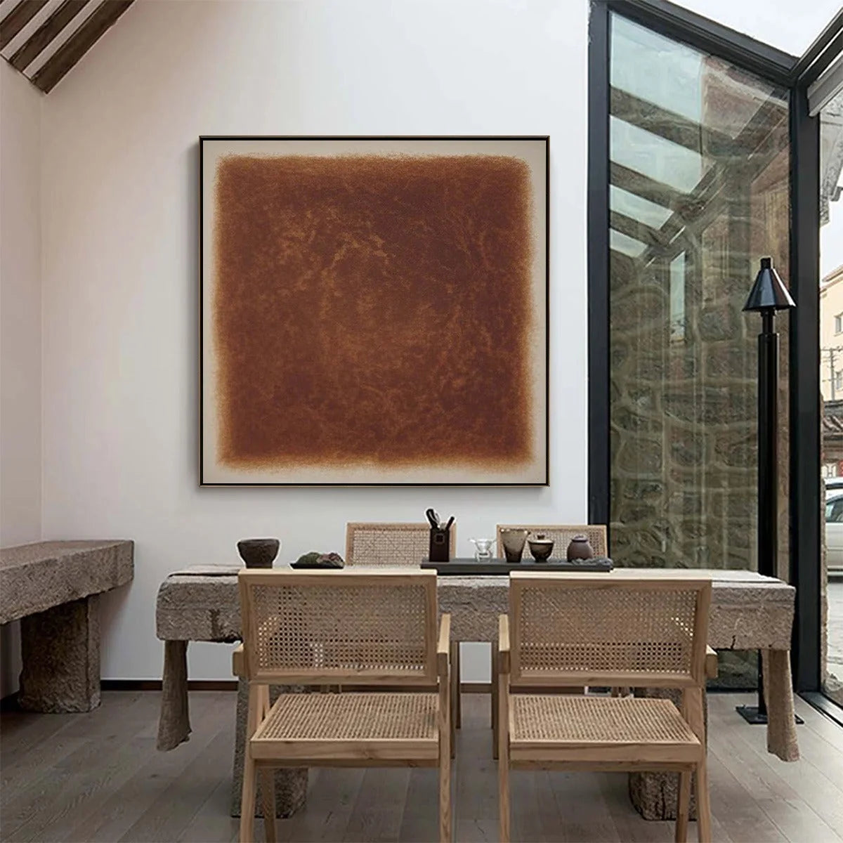 UMBRA: Textured Abstract Square Brown Oil Painting | multi-color palette, original oil on stretched canvas art