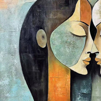 UNITY IN CONTRAST: Textured Abstract Figurative Oil Painting | black frame version on white wall