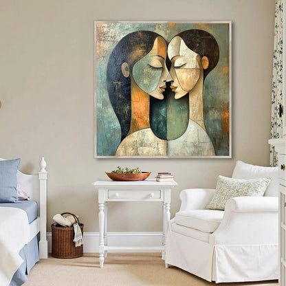 UNITY IN CONTRAST: Textured Abstract Figurative Oil Painting | Figurative mood, soft natural light studio shot