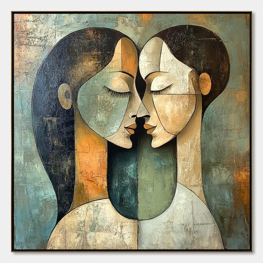 UNITY IN CONTRAST: Textured Abstract Figurative Oil Painting | hanging in living room, Figurative wall art