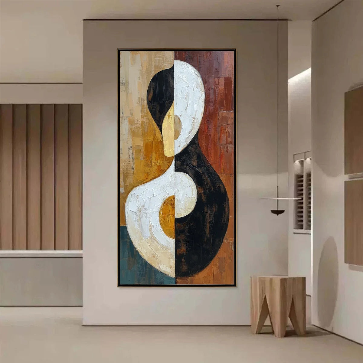 UNITY: Large Textured Abstract Figurative Wall Art | gold frame stretched on neutral wall