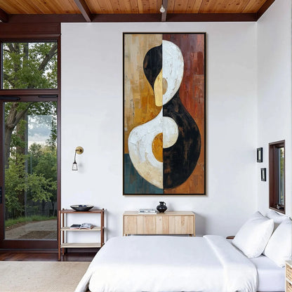 UNITY: Large Textured Abstract Figurative Wall Art | black frame version on white wall