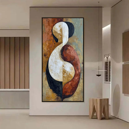 UNITY: Textured Abstract Figurative Oil Painting of Embracing Forms | gold frame stretched on neutral wall