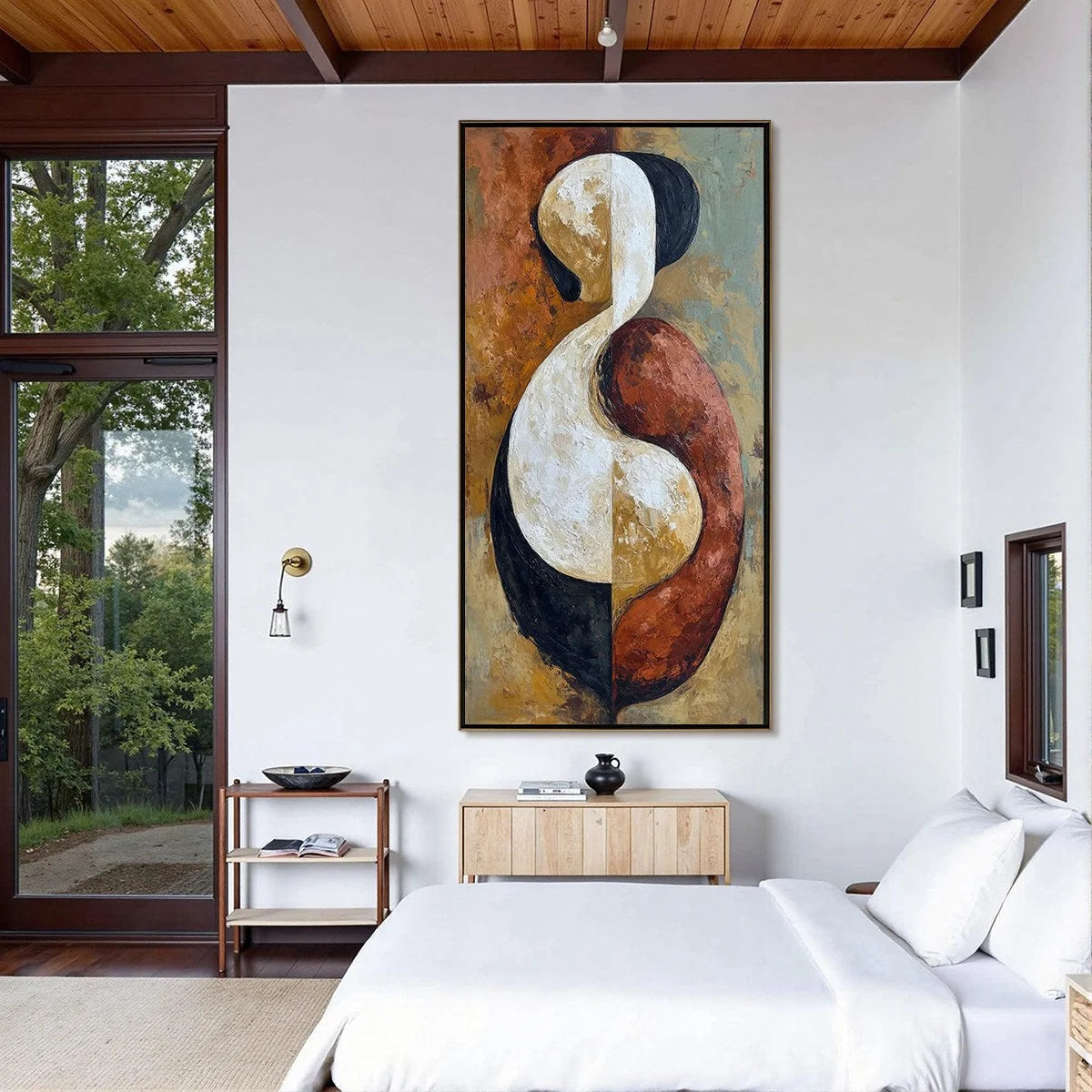 UNITY: Textured Abstract Figurative Oil Painting of Embracing Forms | black frame version on white wall
