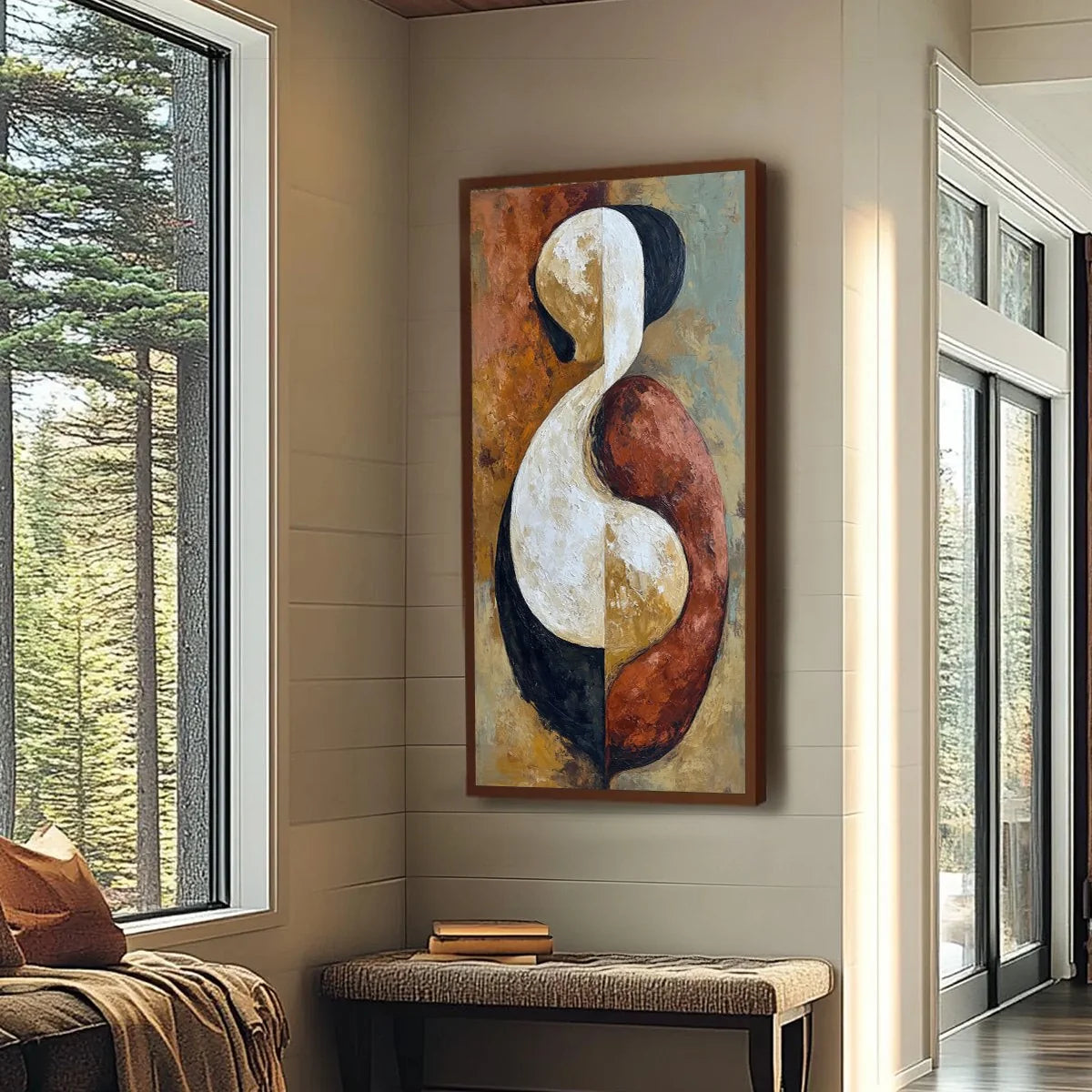 UNITY: Textured Abstract Figurative Oil Painting of Embracing Forms | Figurative mood, soft natural light studio shot