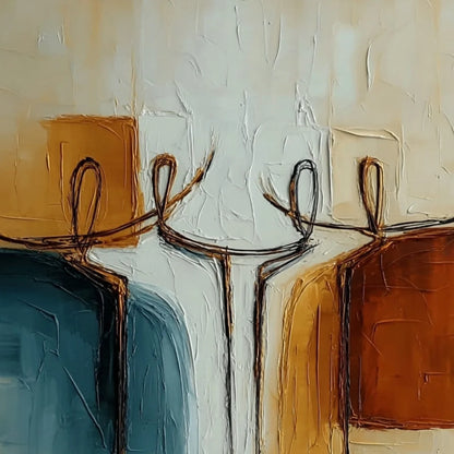 UNITY: Textured Abstract Painting of Connected Figures | rectangular format, hand-painted canvas edge