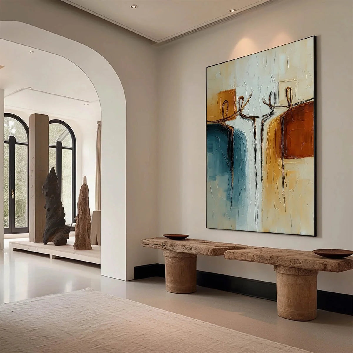 UNITY: Textured Abstract Painting of Connected Figures | Abstract mood, soft natural light studio shot
