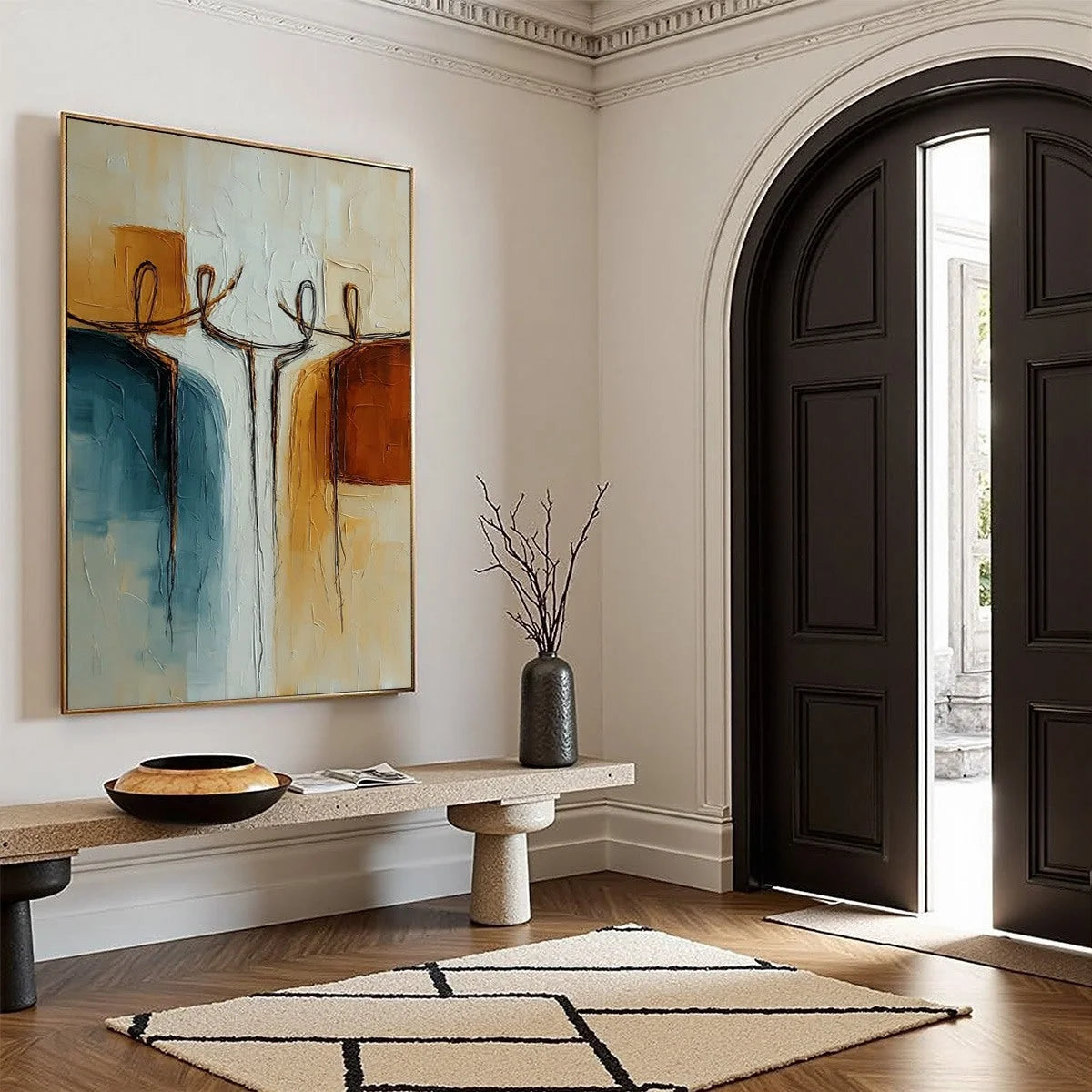 UNITY: Textured Abstract Painting of Connected Figures | multi-color palette, original oil on stretched canvas art