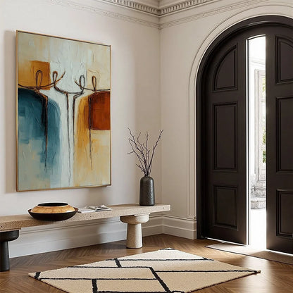 UNITY: Textured Abstract Painting of Connected Figures | multi-color palette, original oil on stretched canvas art