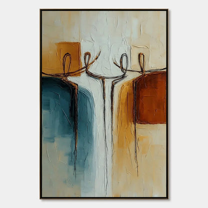 UNITY: Textured Abstract Painting of Connected Figures | hanging in living room, Abstract wall art