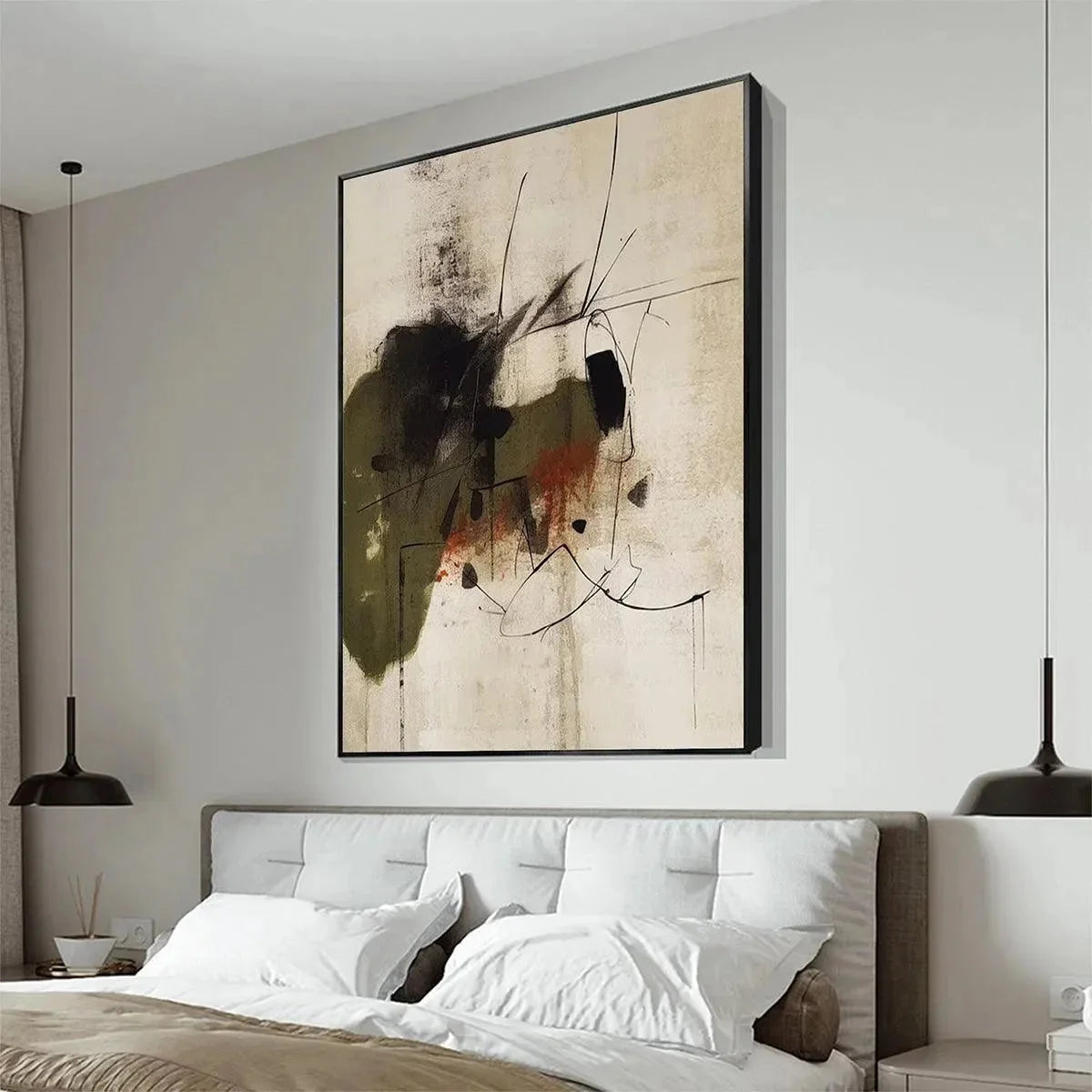 UNTITLED ABSTRACT: Minimalist Abstract Painting, Vertical Wall Art | black frame version on white wall