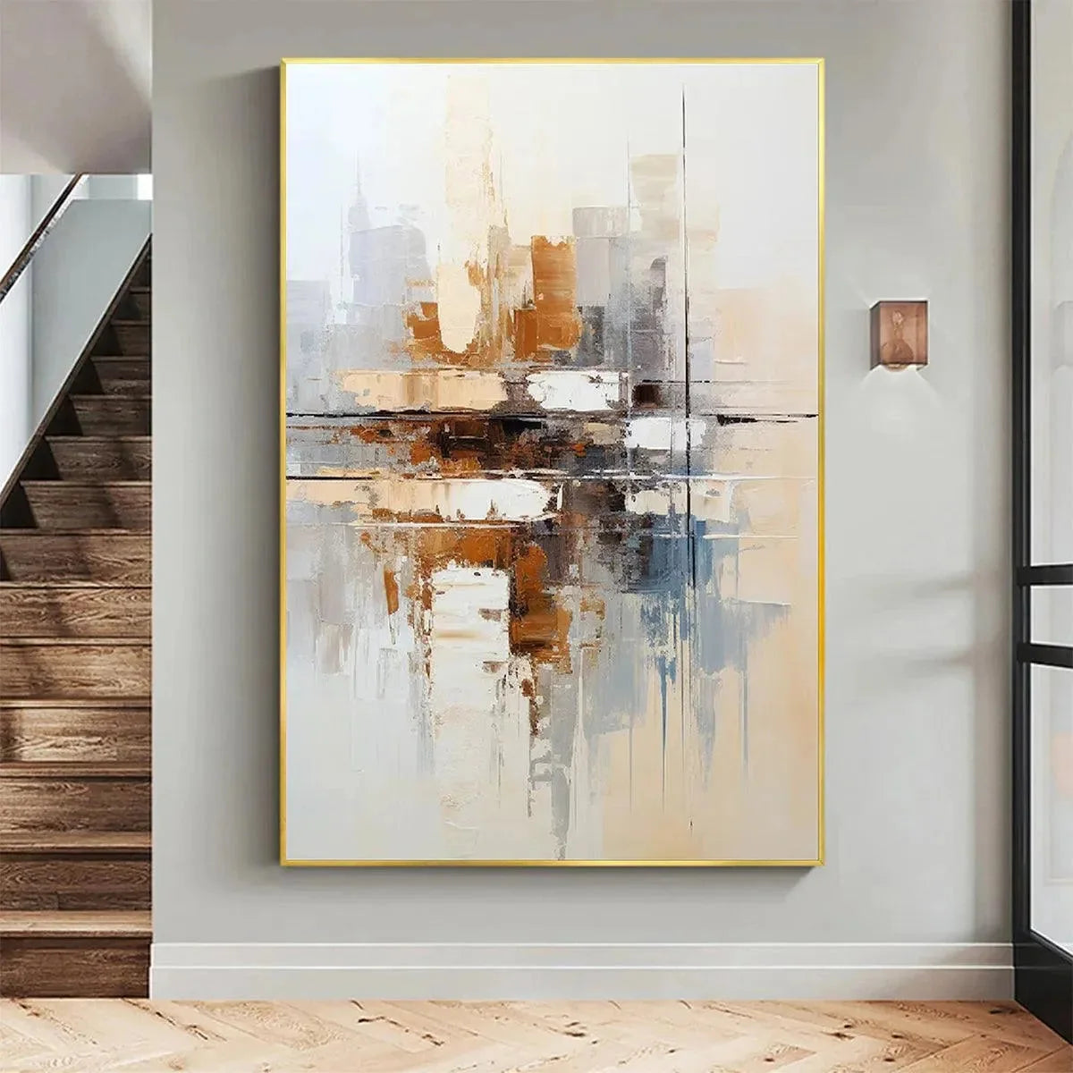 URBAN ABSTRACT: Beige Abstract Painting, Modern Wall Art, Textured Canvas, Vertical Artwork | Abstract closeup, raised brushwork detail